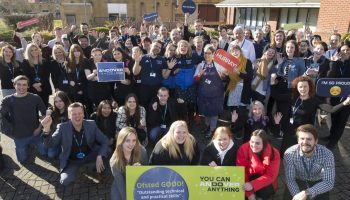 Andover College students celebrating a Good Ofsted report